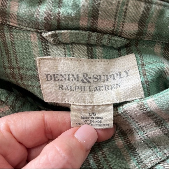 Denim & Supply Ralph Lauren Shirt Button Up Women’s Large Green Plaid Flannel - Picture 5 of 7